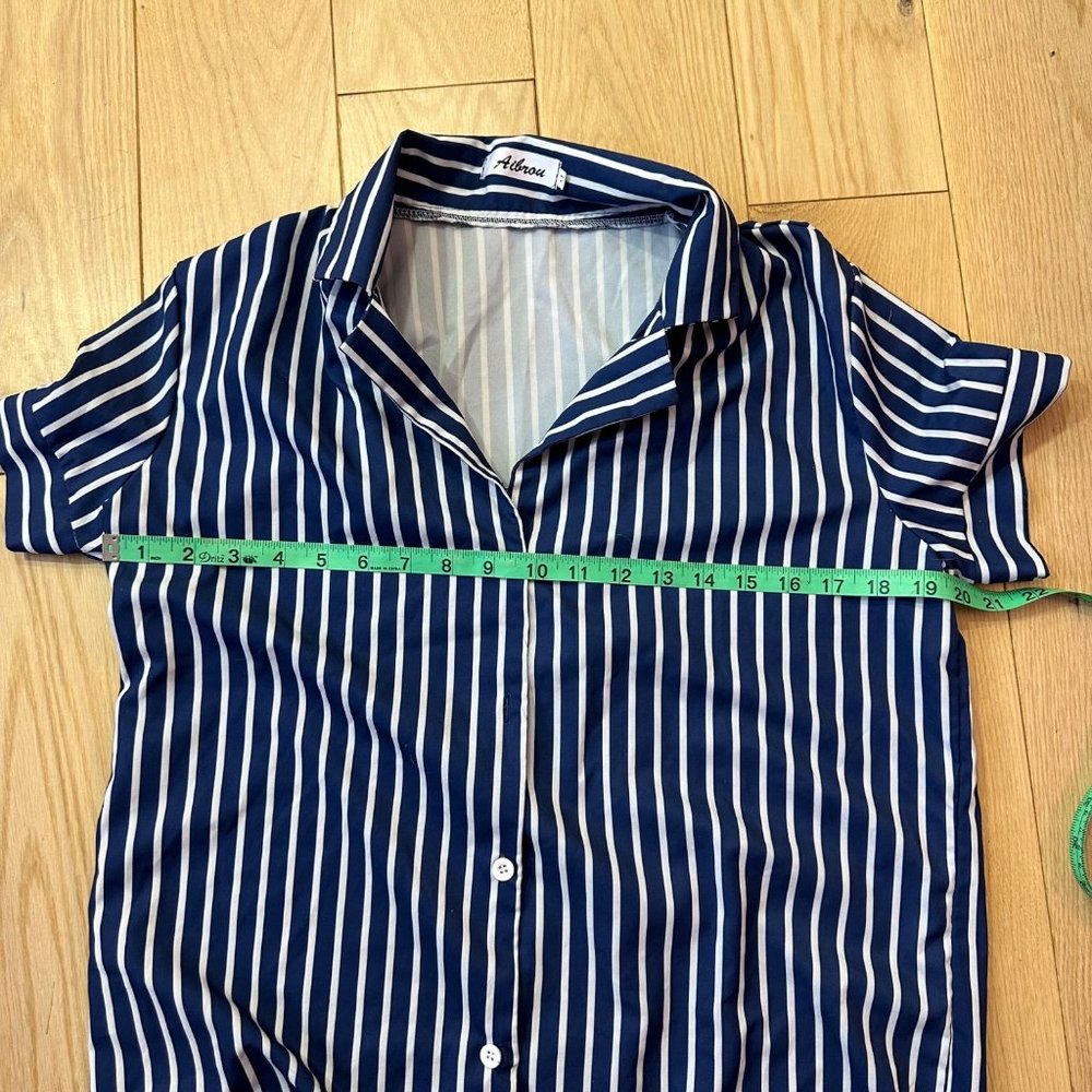 Blue and White Vertical Striped Loungewear Pajama Set - Picture 7 of 8